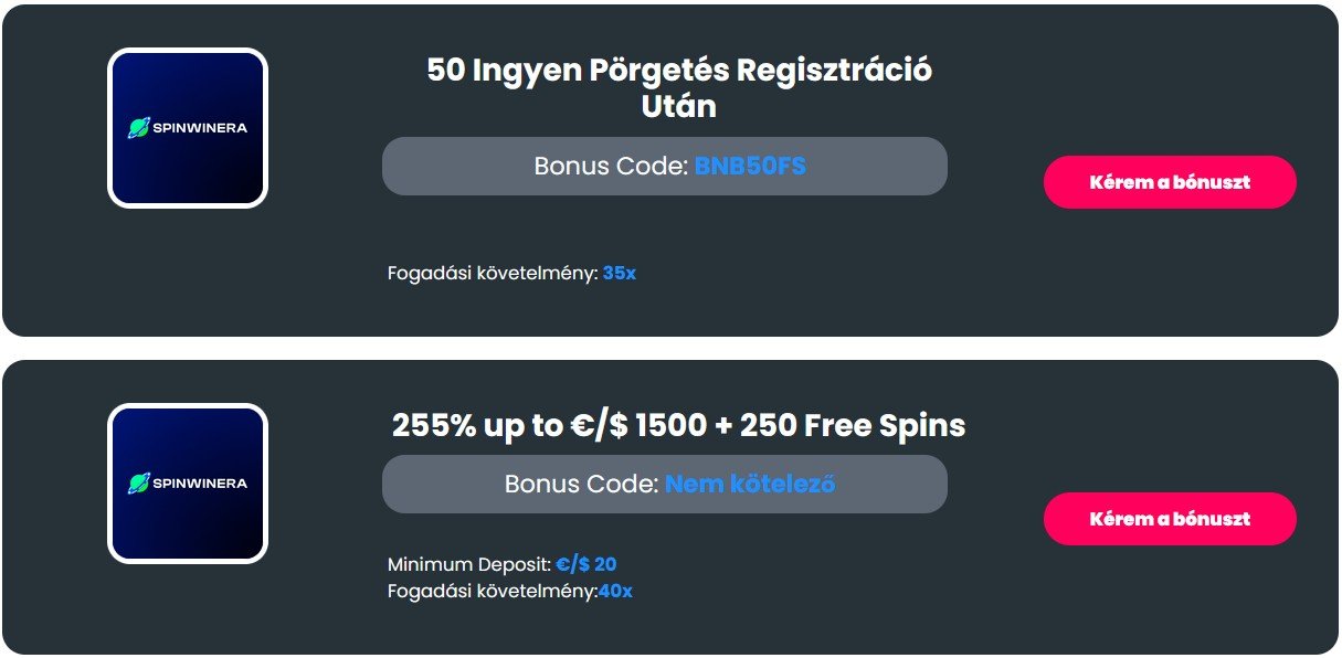 SpinWinera Casino no deposit free spins